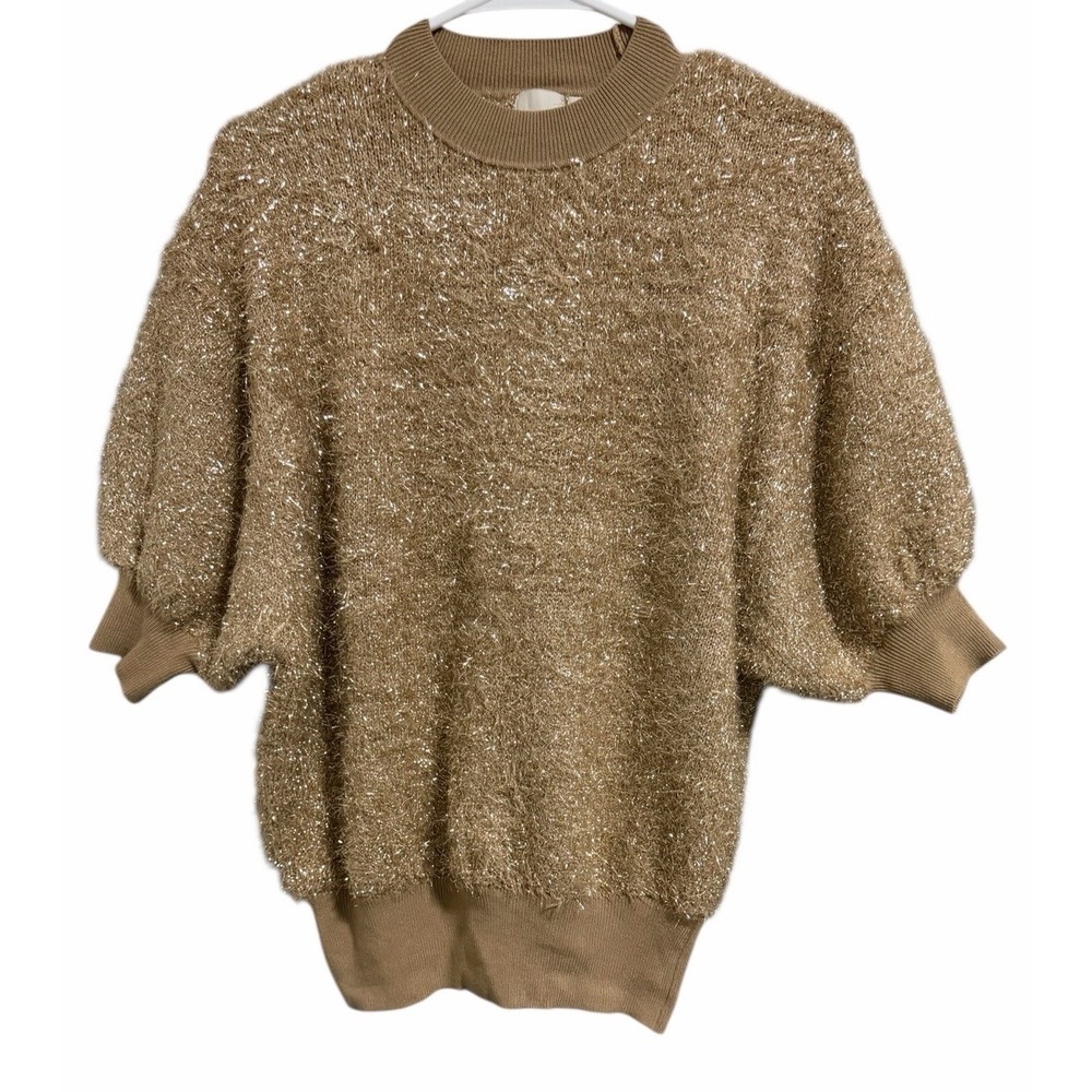 Anthropologie Maeve Violetta SS Tinsel Sweater Honey Women's Size Medium